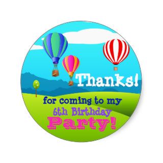 Hot Air Balloons 6th Birthday Party Favor Sticker