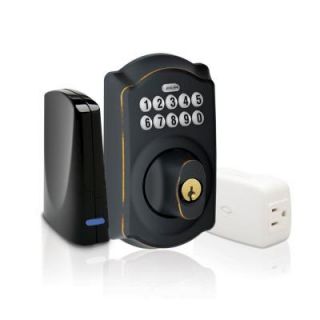 Schlage Aged Bronze Keypad Deadbolt Home Security Kit with Nexia Home Intelligence BE369GRNX CAM 716