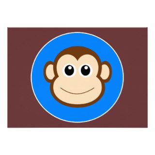 HAPPY BROWN CARTOON MONKEY SMILING FACE ROYAL BLUE CARDS