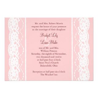 Ballet Pink and Vintage Lace Wedding Invitation