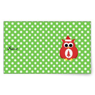 Personalized name santa owl green polka dots stickers