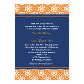 Asian Floral Wedding Invitation Orange Navy Blue
