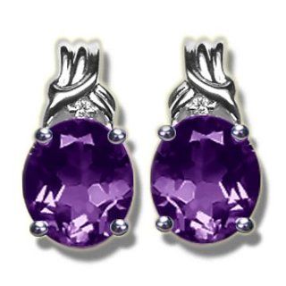 .025 ct 10X8 Oval Amethyst White Gold Earring Jewelry
