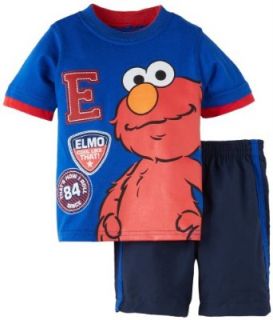 Sesame Street Baby Boys Infant Elmo Patchwork Short Set, Blue, 12 Months Clothing