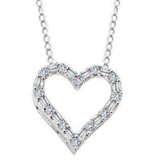 .12 ctw Baguette & Round Diamond Heart Necklace .925 Sterling Silver Jewelry