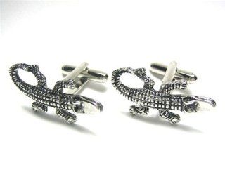 Silver Alligator Gator Croc Cufflinks w/ Gift Box Jewelry