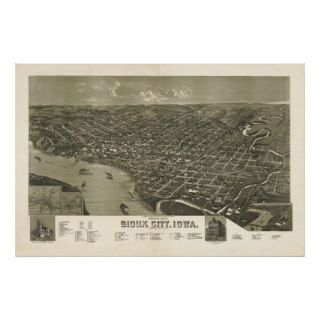 Sioux City Iowa 1888 Antique Panoramic Map Poster