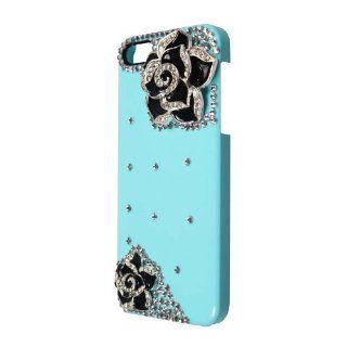 eFuture Baby Blue 3D Bling Rhinestone with Black Camellia Hard Case Cover fit for the new Iphone5 +eFuture's nice Keyring Cell Phones & Accessories
