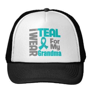 Grandma   Teal Ribbon Ovarian Cancer Support Hats