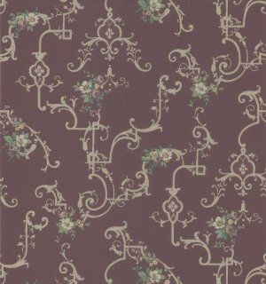 Brewster 499 60898 Burgundy Flowers and Scrolls Wallpaper, Reds    