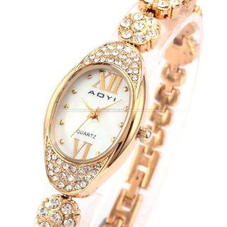 Aoyi Gold Mother of Pearl Crystal Lady Slim Bracelet Flower Steel Quartz Watch Watches