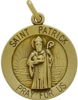 14 Karat Yellow Gold Saint Patrick Religious Medal Medallion with 18 Inch Chain Pendant Necklaces Jewelry