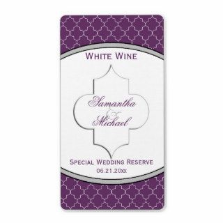 Elegant Moroccan Emblem Wedding Wine   Purple Shipping Label