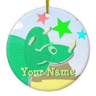 Green Triceratops Cartoon Dinosaur Name Ornament