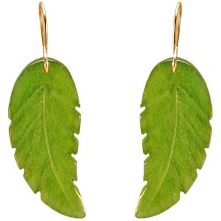 10k Yellow Gold Jade Green Leaf Earrings Gemstone Earrings