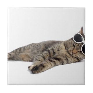 Lazy cat with sunglasses tile