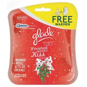 Glade Holiday Plug In 0.67 oz. Frosted Berry Kiss Scented Oil Refill with Free Warmer 647555