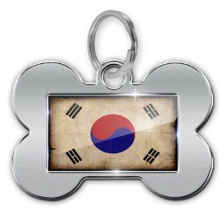 Dog Bone Pet ID Tag "South Korea Flag with a vintage look"   Neonblond  Pet Identification Tags 