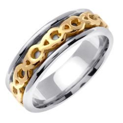 14k Two tone Gold Celtic Men's Chain Design Wedding Band Men's Rings