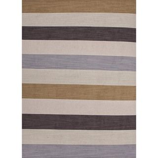 Flat Weave Wide Stripe Beige/ Brown Wool Rug (4' x 6') JRCPL 3x5   4x6 Rugs