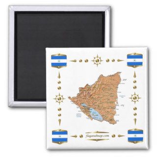 Nicaragua Map + Flags Magnet