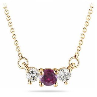 1/4 (0.21 0.27) Cts Diamond & 0.30 Cts of 4 mm Round Ruby Three Stone Necklace in 18K Yellow Gold Jewelry