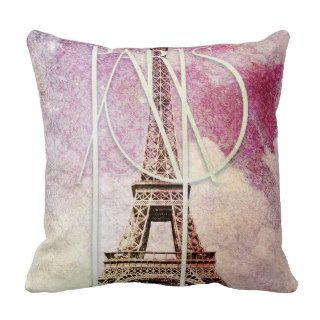 Girly pink, purple damask Eiffel Tower, Paris Pillow