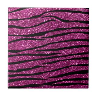 Pink glitter zebra stripes ceramic tiles