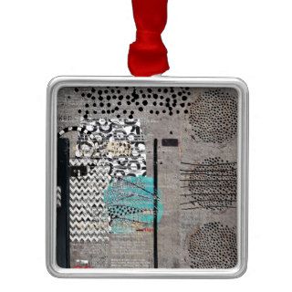 Teal Grey Black White Abstract Art Collage Christmas Tree Ornaments