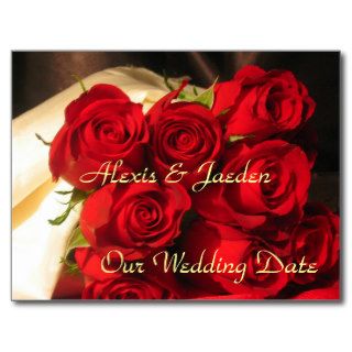 "Our Wedding Date"   Red Rose Bouquet Post Cards