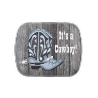 Blue Cowboy Boots Baby Shower Candy Jelly Belly Candy Tin