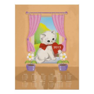 Cute kitten with love heart art 2013 Calendar Poster