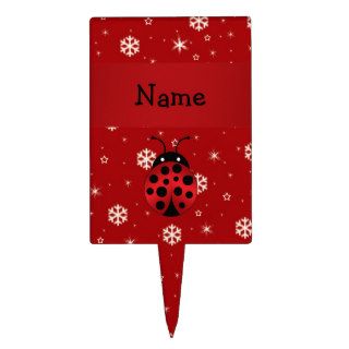 Personalized name ladybug red snowflakes cake toppers