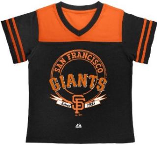 MLB San Francisco Giants Girls Brushback Fashion Top By Majestic (TRUE BLACK/ VERMILLION ORANGE, LARGE)  Sports Fan T Shirts  Sports & Outdoors