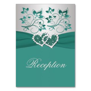 PRINTED RIBBON Teal, Silver Floral Enclosure Card Business Cards