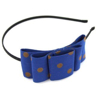 Royal Blue & Caramel Brown   Polka Dot   Asymetrical   Double Tier Bow   Wire Head Band With Black Ribbon   Hair Band Health & Personal Care