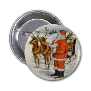 Santa With His Reindeer Pinback Button