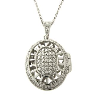 Finesque Silver Overlay Diamond Accent Oval Locket Necklace Finesque Diamond Necklaces