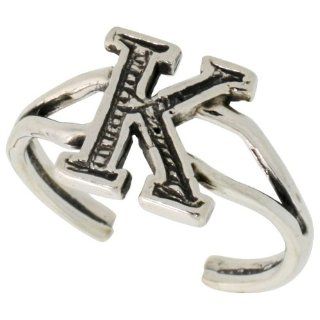 Sterling Silver Initial Letter K Alphabet Toe Ring / Baby Ring, Adjustable sizes 2.5 to 5, 3/8 inch wide Jewelry