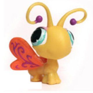 Butterfly # 497 (yellow with orange wings and blue eyes)   Littlest Pet Shop Replacement Figure Loose Retired LPS Collector Toy (Out Of Package/OOP) 