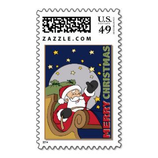 Santa Sleigh Illustration Merry Christmas Postage Stamp