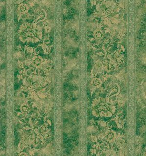 Brewster 499 43256 Floral Scroll Stripe Wallpaper, Green    