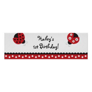 Trendy Red Ladybug Birthday Banner Sign Print