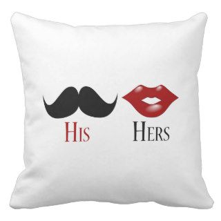 Retro His and Hers Black Handlebar Mustache Throw Pillow