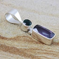 Sterling Silver Faceted Amethyst and Green Quartz Pendant (Indonesia) Necklaces