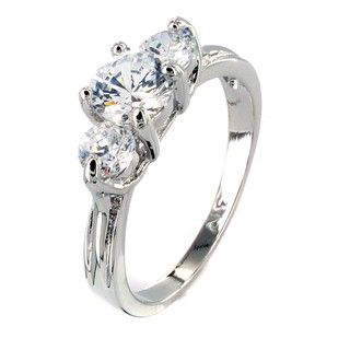 West Coast Jewelry Silvertone Cubic Zirconia 3 stone Polished Engagement style Ring West Coast Jewelry Fashion Rings