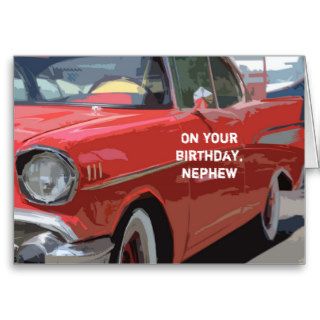 Nephew's birthday, red vintage car greeting cards