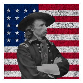 George Custer and The American Flag Poster