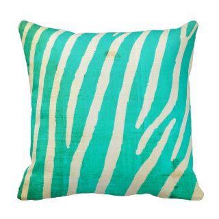 Distressed Look Green Zebra Print Pillow