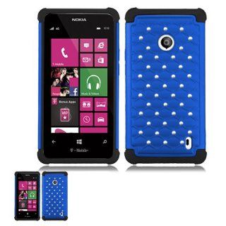 Nokia Lumia 521 Blue And Black Studded Diamond Rhinestone Bling Hybrid Protector Cover Case Cell Phones & Accessories